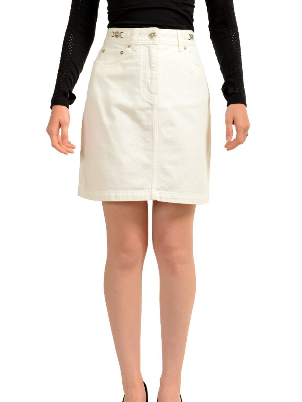 Versace Women's White Denim A-Line Mini Skirt US M IT 42